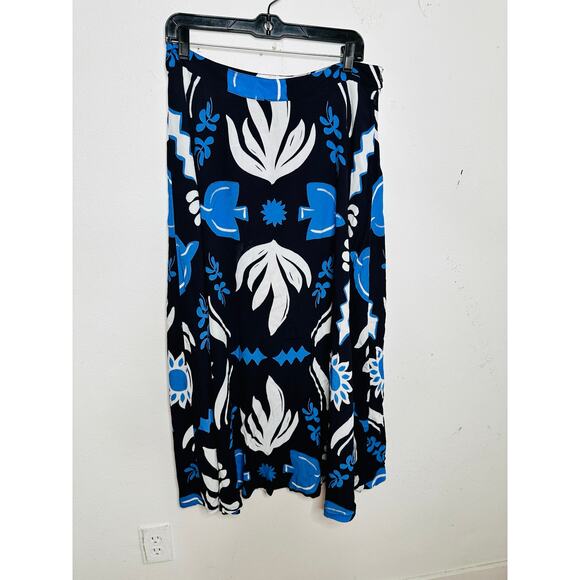FIFTEEN TWENTY Blue Black Abstract Floral Print Side Slit Lexi Skirt Size XL - Picture 3 of 13